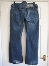 Y2K River Island Boyfriend Slouch Jeans Size 14 Well Worn Hems Cinch Back Detail