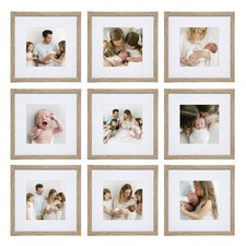 9 Piece Gallery Wall Frame Set, 12x12 in. Matted to 8x8 in. Light Natural 