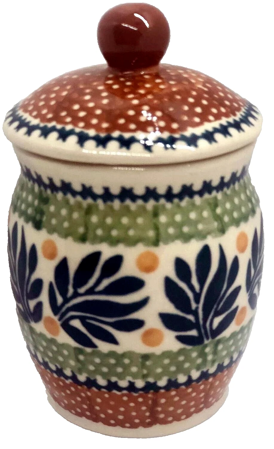Polish Pottery Lidded Jar Storage Cotton Balls Pet Treats Jungle Fever 3/4 Cups