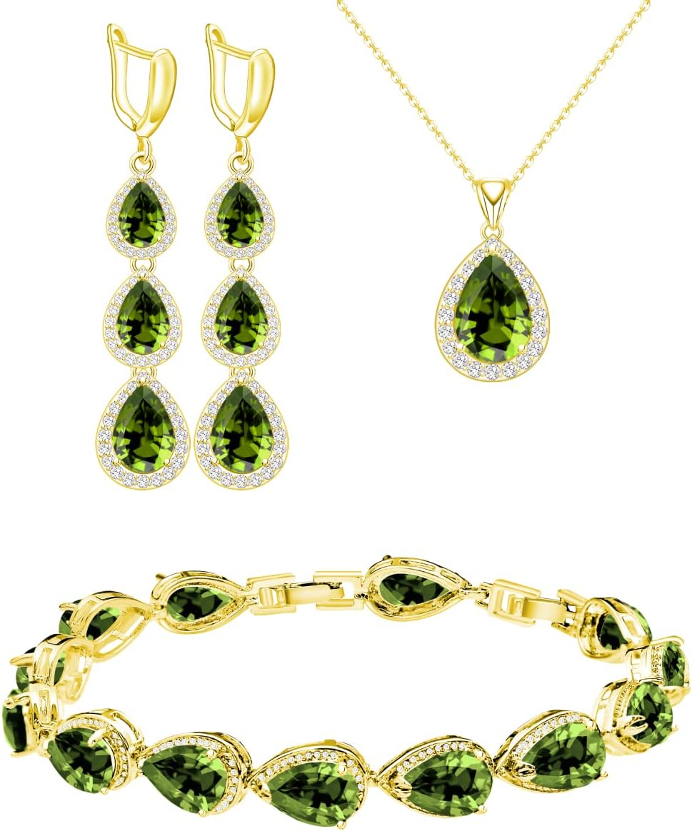 White Gold Plated Blue Sapphire Jewelry Set with Necklace Earrings and Bracelet  -image