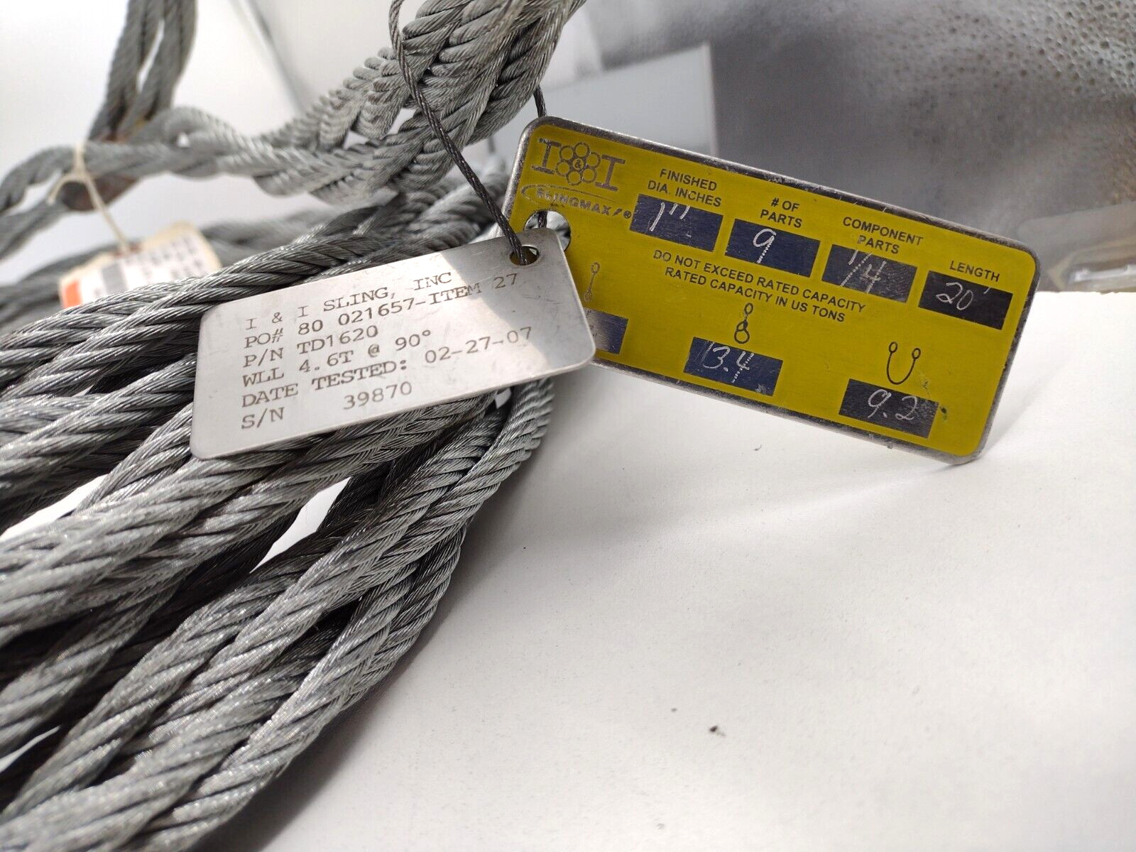 I&I Sling Inc 20'L SlingMax 1" Braided Wire Rope Sling TD1620 (9-1/4” Strands)