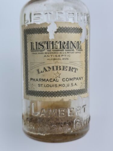 Vintage Clear Glass Listerine Lambert Bottle with paper label & cork top - Picture 3 of 8