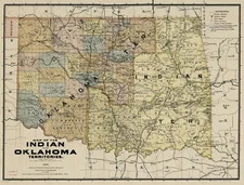 18" x 24" 1894 Map of The Indian & Oklahoma Territories