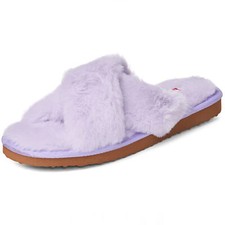 Womens Fuzzy Fluffy Slippers Memory Foam Indoor Outdoor Flat Sandals Lilac