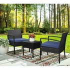 3 Piece Blue Resin Wicker Patio Bistro Seating Set Outdoor Home Furniture