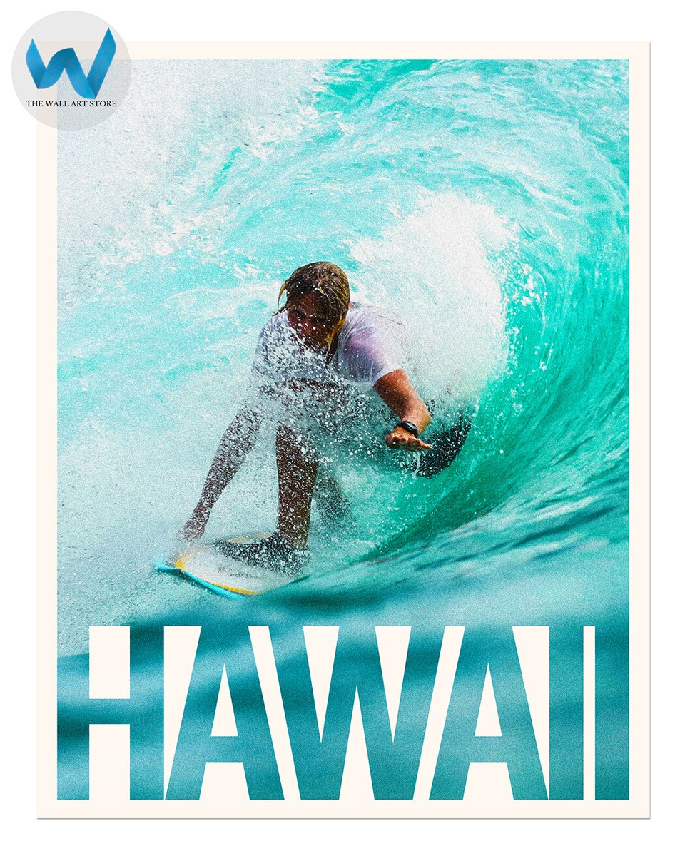 Hawaii Surfing Poster Surfer ActionOcean Wave Wall Art 12X16/16X20