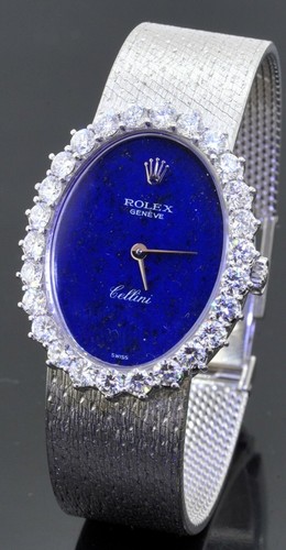 Rolex Cellini 18k white gold 2.60ct VS1-F diamond lapis lazuli dial ladies  watch | eBay