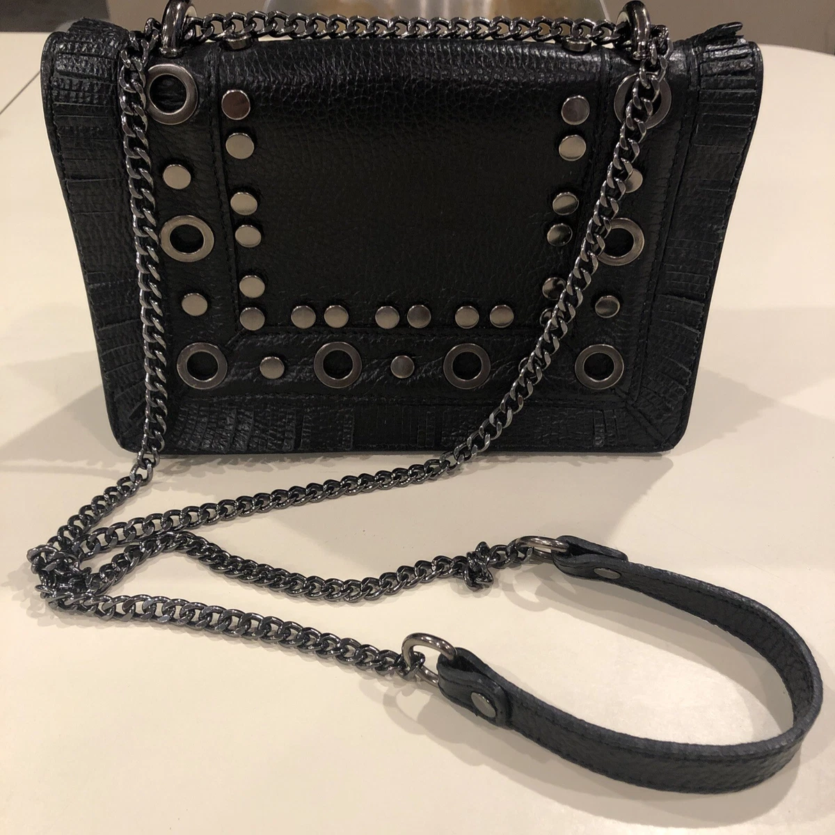 Vimoda Paris Black Pebble Leather/Bag W Studs Made In Italy