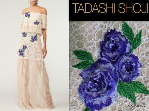 TADASHI SHOJI Corded Lace/Plisse Fleur Applique Gown Dress Size 8 in Ivory - Picture 2 of 21