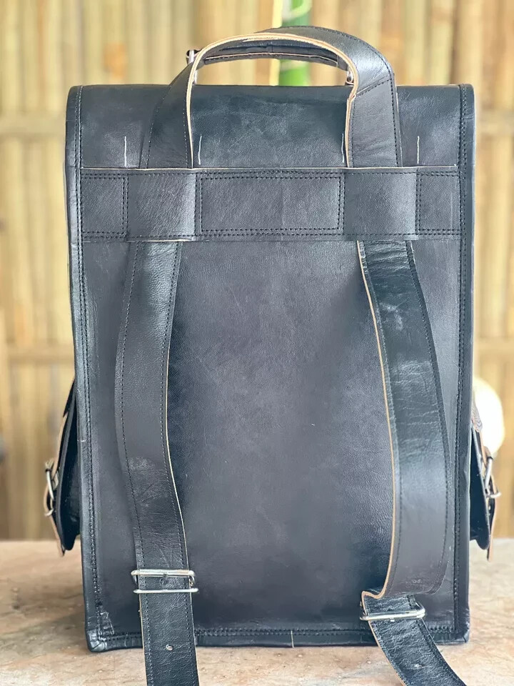 Handmade Mens Leather Backpack - Vintage Brown, Laptop Satchel Rucksack, Adjustable Straps, 12x16 Inch