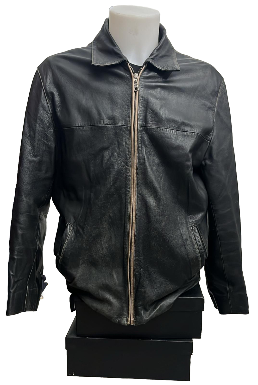 Used Black Leather Jacket For Men Size L XXM174L