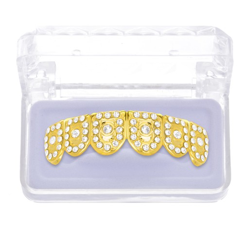 Hip Hop vergoldete FULL CZ Mundkappen 6 TOP GRILLZ Zähne L014 G 1 Ex Form - Bild 2 von 3