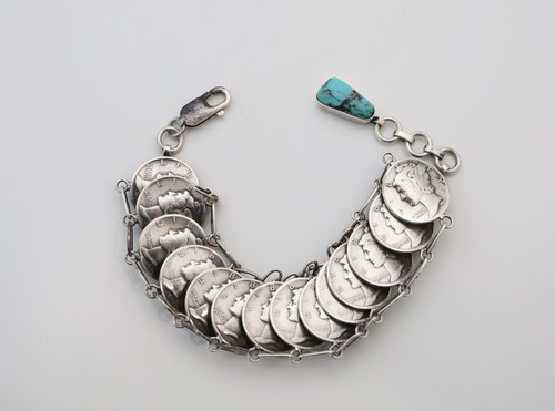 James McCabe Sterling Quecksilber Groschen Armband, 7-8 Zoll - 43,0 g - Bild 2 von 6