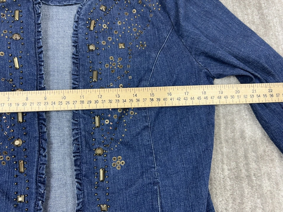 Драпировки и дамоны куртка женщин маленький джинсовой ткани украшенный длинным рукавом с подкладкой открытый - Изображение 4 из 4