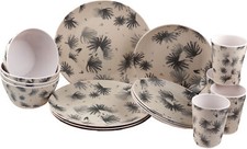 Image of Melamine Plastic Dinner Set - Grey Daisy Design Plate Cup Bowl (16 Piece Set)