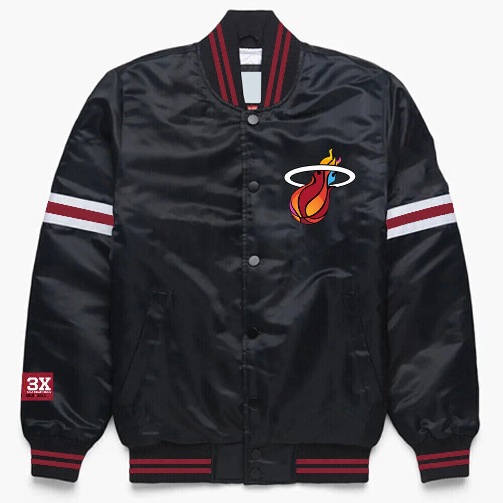 Miami Heat Black Satin Baseball Jacket Letterman Jacket Varsity Jacket