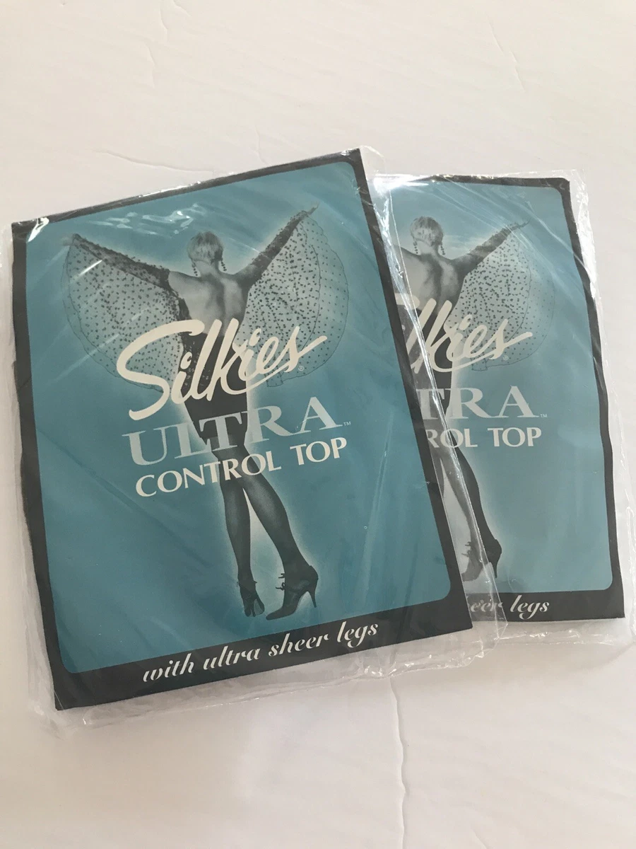 Lot Of2 Silkies Ultra Control Top Pantyhose Size Small Mocha & Black Ultra  Sheer