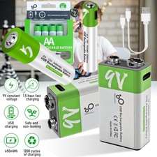 1.5V AA AAA 9V Battery USB-C Rechargeable Li-ion Batteries for Flashlight Toys