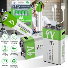 1.5V 9V AA AAA Battery Type-C Rechargeable Li-ion Batteries for Flashlight Toys
