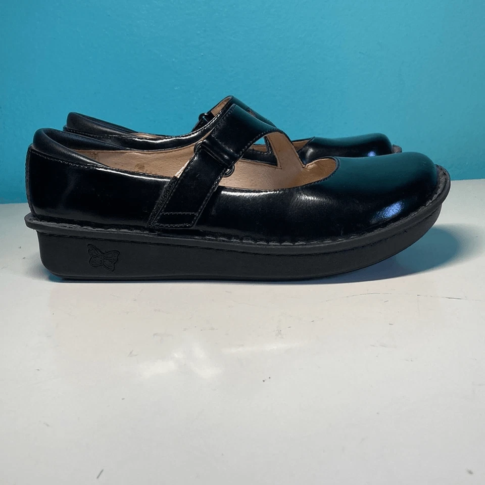 Alegria Mary Janes Black Patent Leather Platform Size 38  US Womens 7.5 Buckles - Image 4 of 4