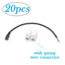 20pcs 0.3M/1FT Female Power Pigtail DC 5.5mm x 2.1mm 7A 18AWG 2-Pin Bare Wire