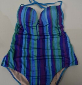 $335 NEW LA PERLA Summer Stripe Padded Swimsuit Blue Green Purple US 36 C IT 3 C