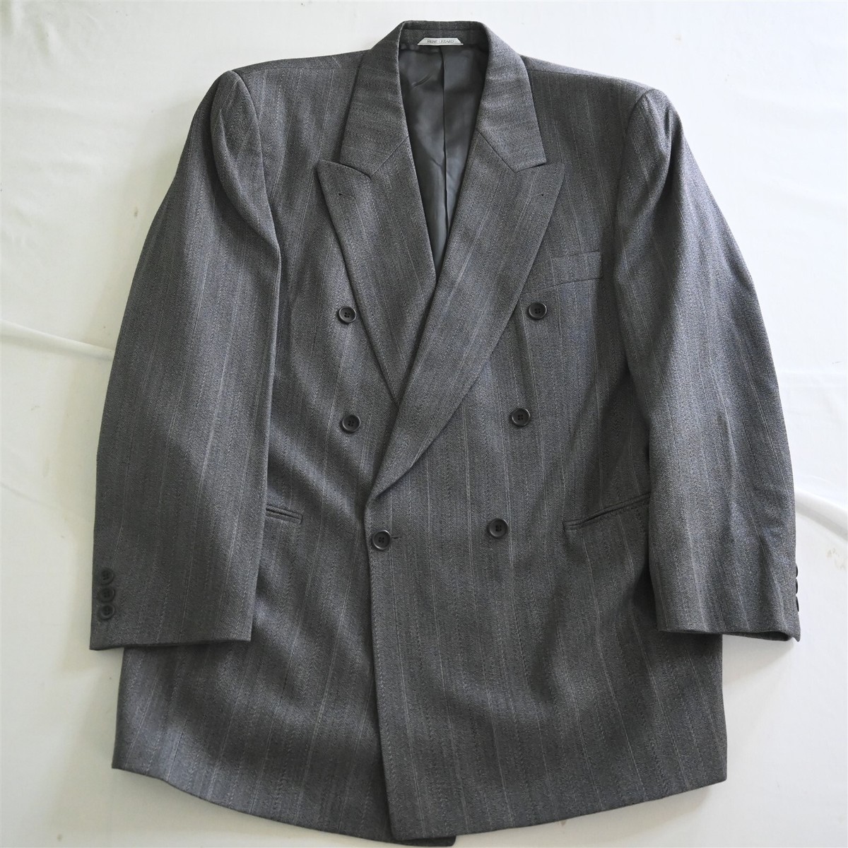 Rene Lezard 44R 36x30 Gray Stripe Double Breasted 100% Wool Mens