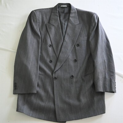 Rene Lezard 44R 36x30 Gray Stripe Double Breasted 100% Wool Mens