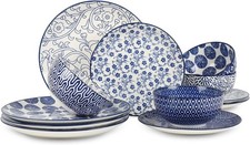 Ceramic Dinnerware Sets, 12-Pieces Plates and Bowls Sets, Scratch Resistant