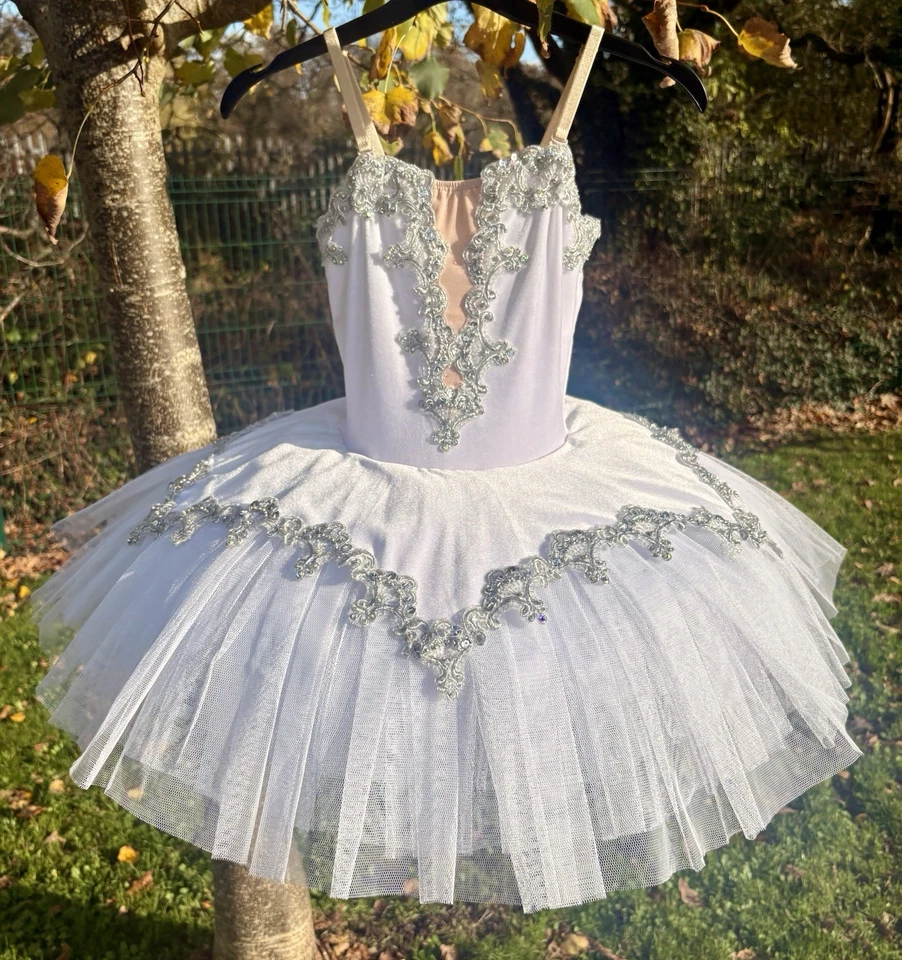 Age 9-11 Pancake Tutu for Ballet White and Silver Hand Finished Dance Costume - Image 2 of 4