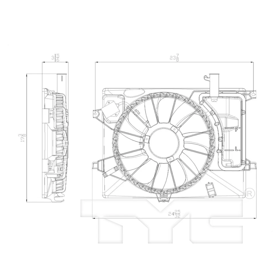 Conjunto de ventilador condensador y radiador doble TYC 622580 Foto 2 de 4