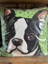 indoor/outdoor Boston Terrier pillow- dogs- green- 17x17- decorative pillow