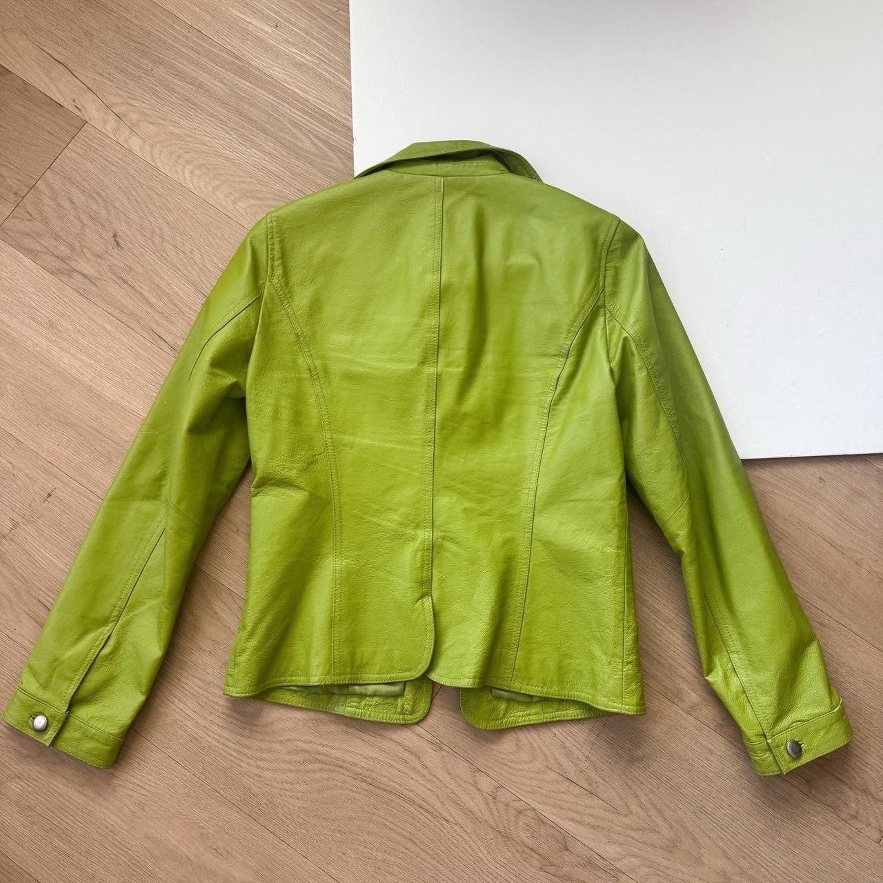 Green Leather Jacket Medium Button Up Vintage Y2K… - image 6
