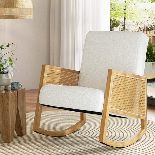 Artiss Armchair Rocking Chair Boucle Rattan White | eBay Australia
