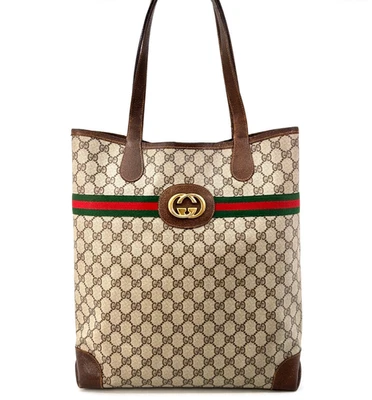 Sac fourre-tout vintage GUCCI GG Sherry Line PVC cuir marron authentique - Photo 1/4