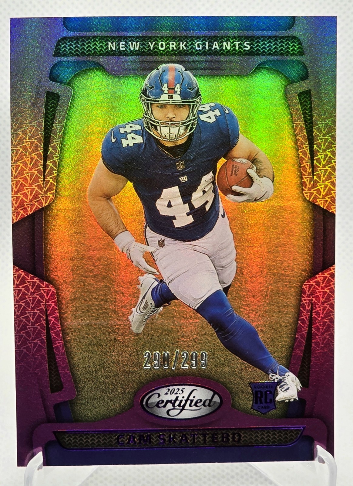 2025 Panini Certified Cam Skattebo Purple Mirror #105 /299 New York Giants (RC)