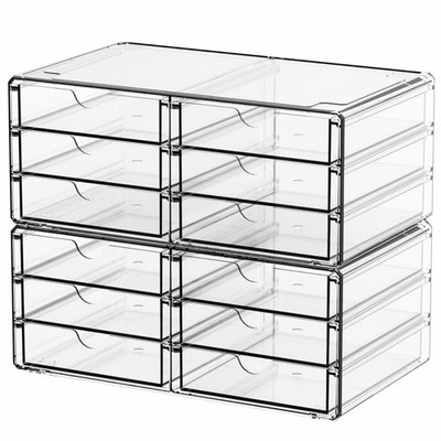Yieach 2 Pack Acrylic Storage Drawers With 12 Small Drawer,Stackable Office C...