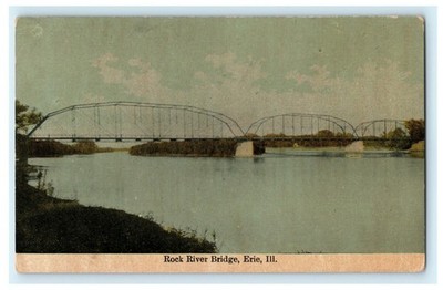 Rock River Bridge Erie Illinois c1910 Vintage Antique Postcard