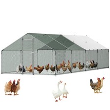 VEVOR Metal Chicken Coop 9.8x26.2x6.5 ft Walk-in Chicken Run with Cover Spire