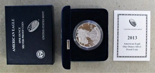 2013-W SILVER EAGLE DOLLAR PROOF COIN WITH ORIGINAL US MINT PACKAGING & COA