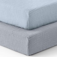 Blissful Diary Muslin Crib Sheets for 2 Pack, Light Blue Grey