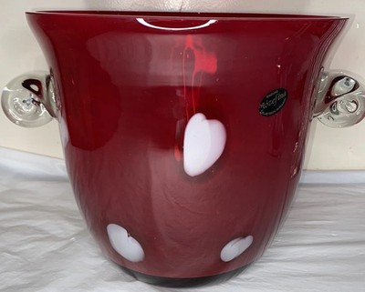 KROSNO Jozefina POLAND BLOWN GLASS Heart ICE BUCKET Champagne Chiller White Red
