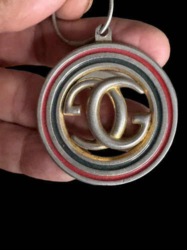 Ciondolo portachiavi smaltato Gucci Italia vintage anni 70 tricolore grande COSÌ COM'È