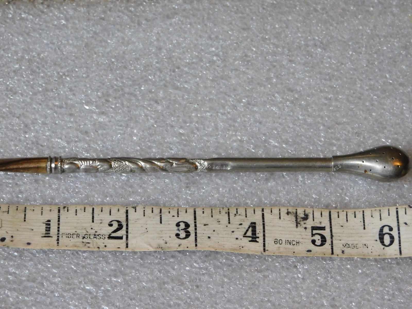 Vintage .800 Silver Tea Straw Diffuser w/18K Gold Plated Mouthpiece
