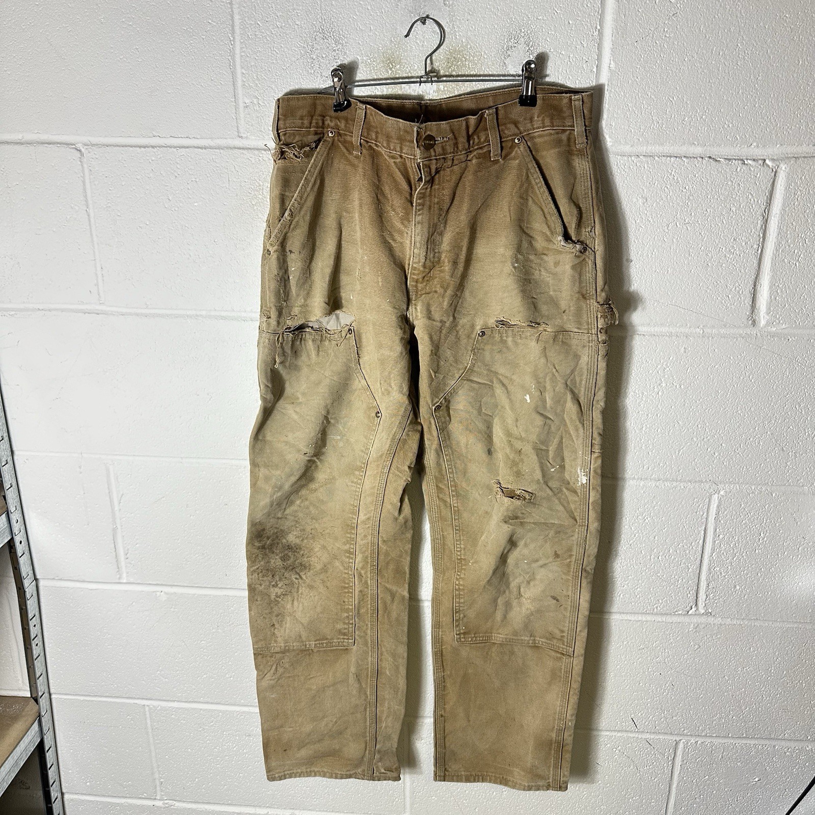 Vintage Carhartt Trousers Mens W33 L32 Brown Double Knee Carpenter Made In USA*