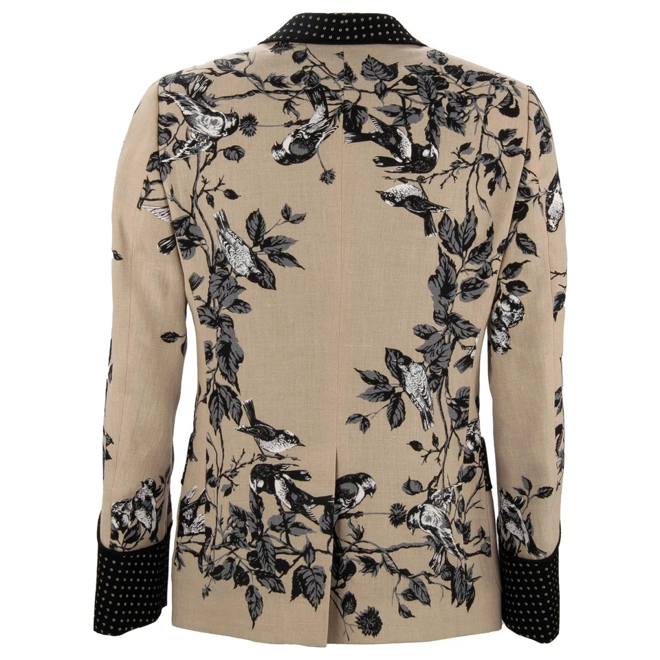 Blazer Chaqueta Esmoquin DOLCE & GABBANA Barroco Estampado Pájaros Lino Beige Negro Foto 2 de 4