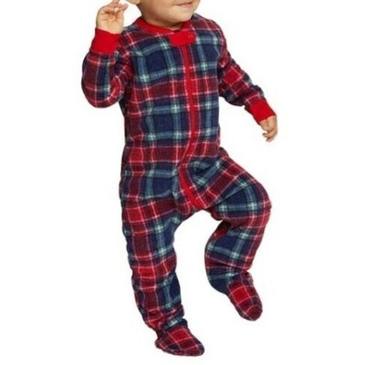 Eddie Bauer Red & Blue Plaid Fleece Fall Pajama One Piece |Size 3M