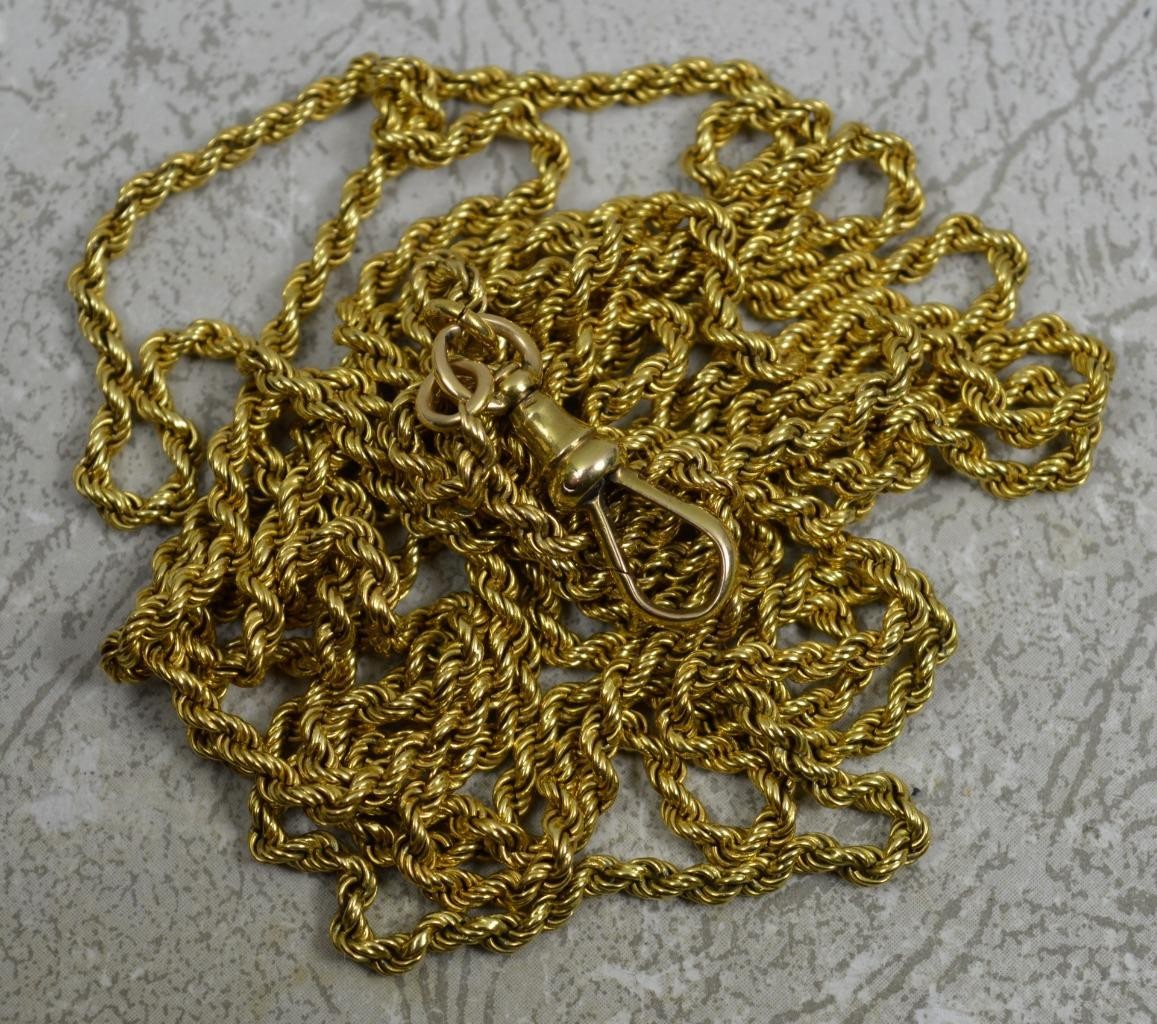 Rare Victorian Solid 15ct Gold Rope Twist Guard Chain 63" Long image 5