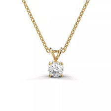 D VVS 0.75 Ct Round Lab Grown Diamond Pendant Necklace 14K Yellow Gold