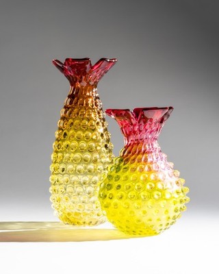 Frantisek Koudelka Skrdlovice Glassworks Ananas or Pineapple Czech Art Glass Duo